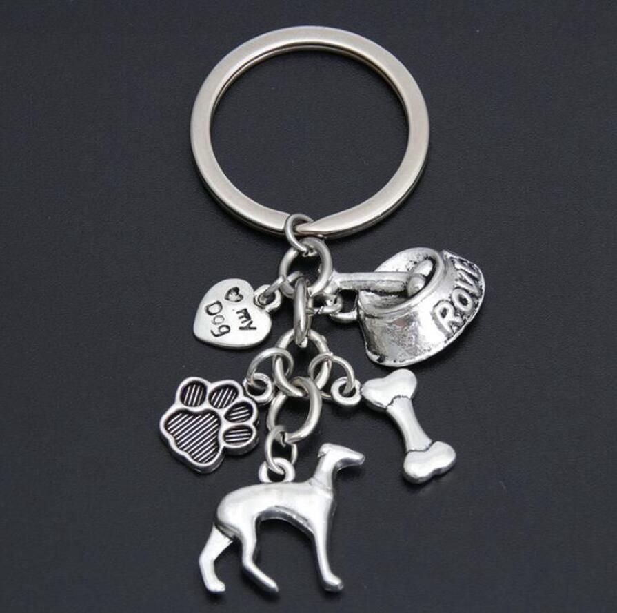 Древний серебряный щенок любимый собака любит мою собаку щенок щенок брелок сердца ключевая цепь мужчины женщин праздник подарок стимпанк ключ кольцо A321