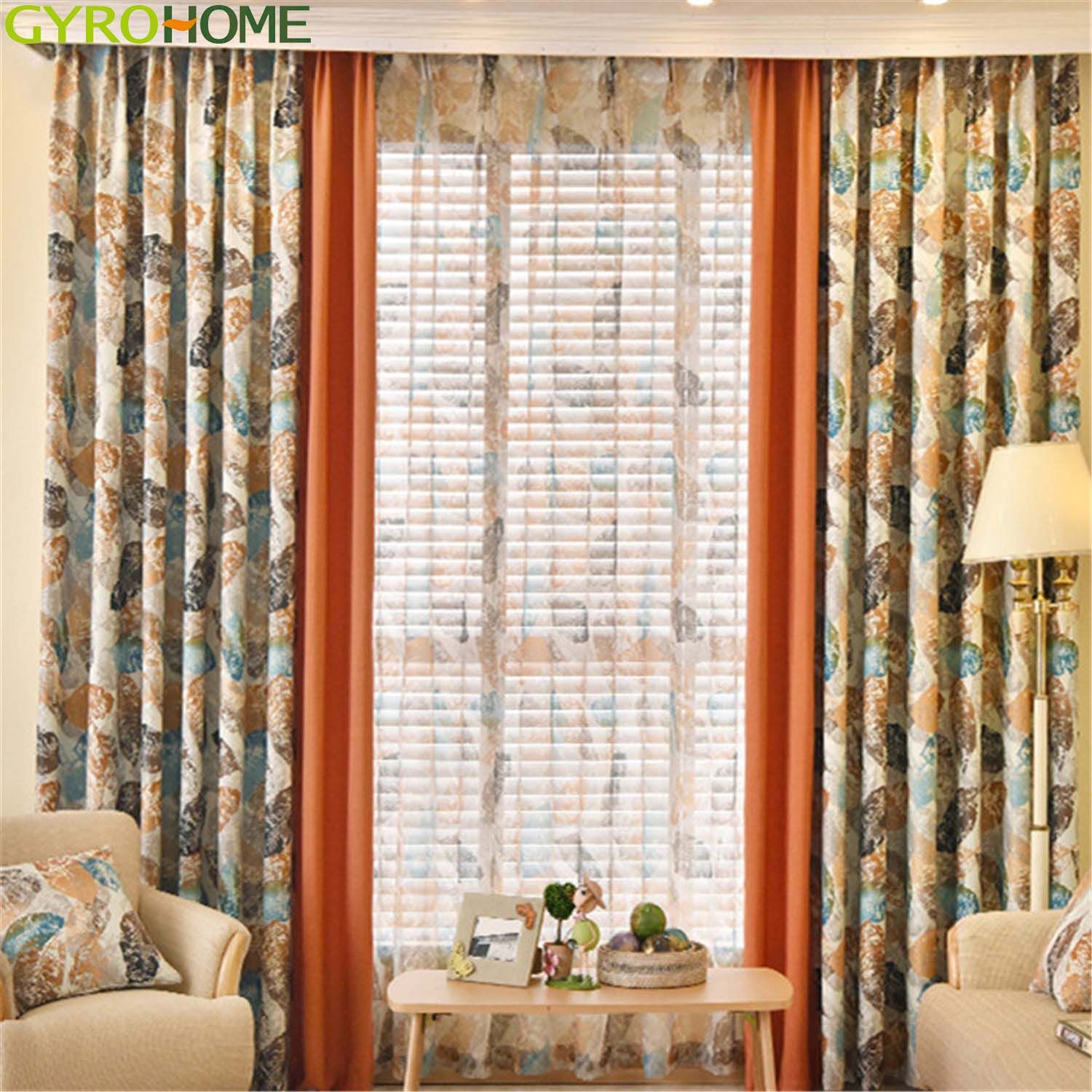 American Country Style Vintage Leaves Curtain For Living Room