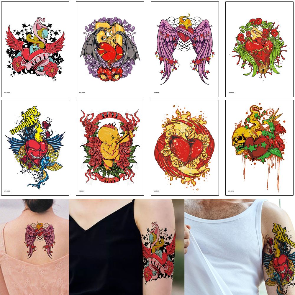 Etiqueta roja atractiva del tatuaje temporal del corazón del ala del ángel Cupido del amor del Etiqueta roja atractiva del tatuaje temporal del corazón del ala del ángel Cupido del amor del
