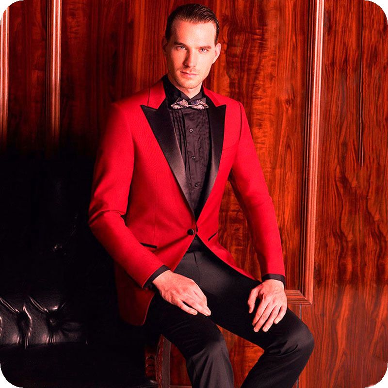 Compra Por Encargo Rojo Trajes De Hombre Novio Boda Esmoquin Negro Pico  Solapa Hombre Blazer Chaqueta Pantalones Negros 2 Piezas Terno Masculino  Traje Homme Mariage Barato | Entrega Rápida Y Calidad | Es.Dhgate