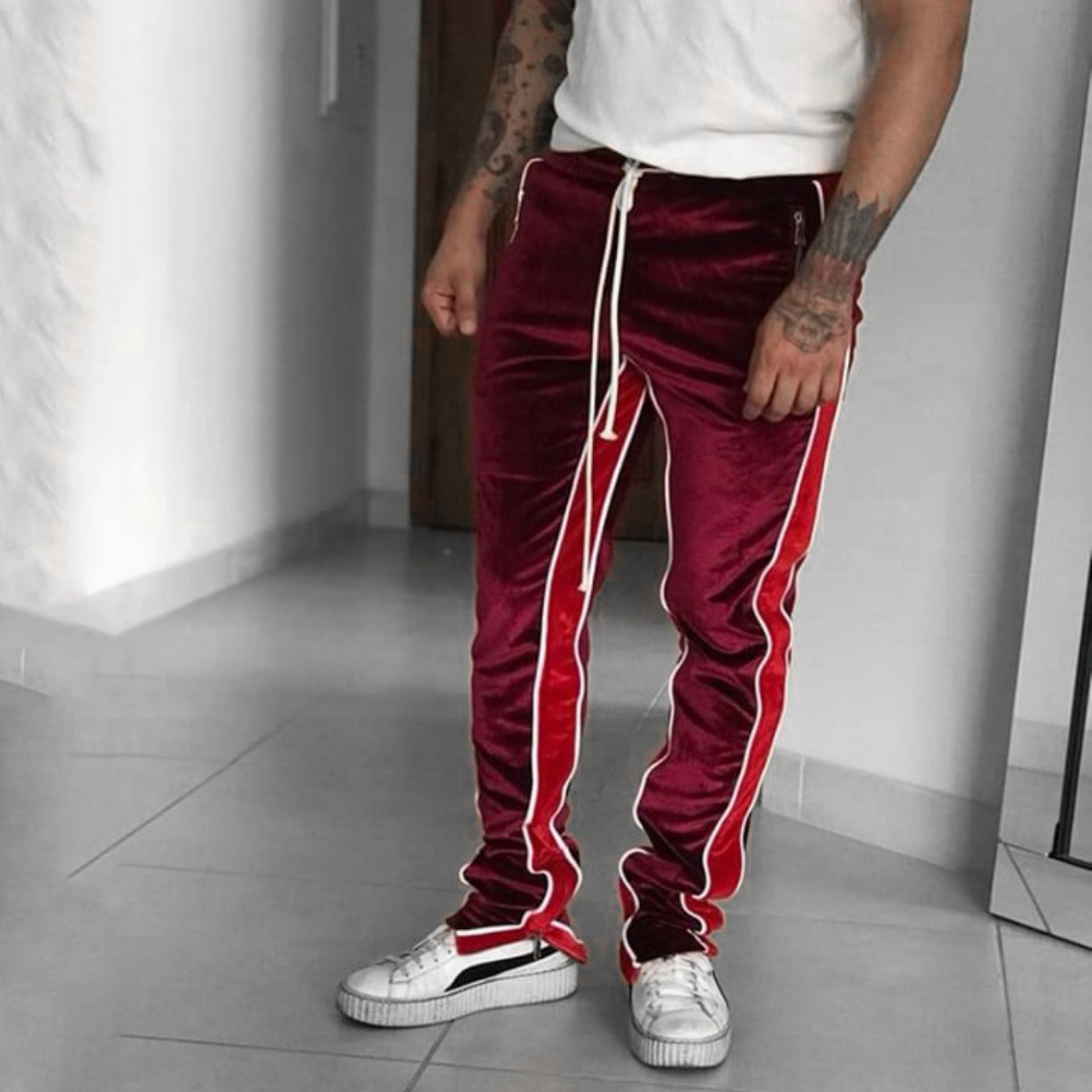velour track pants men