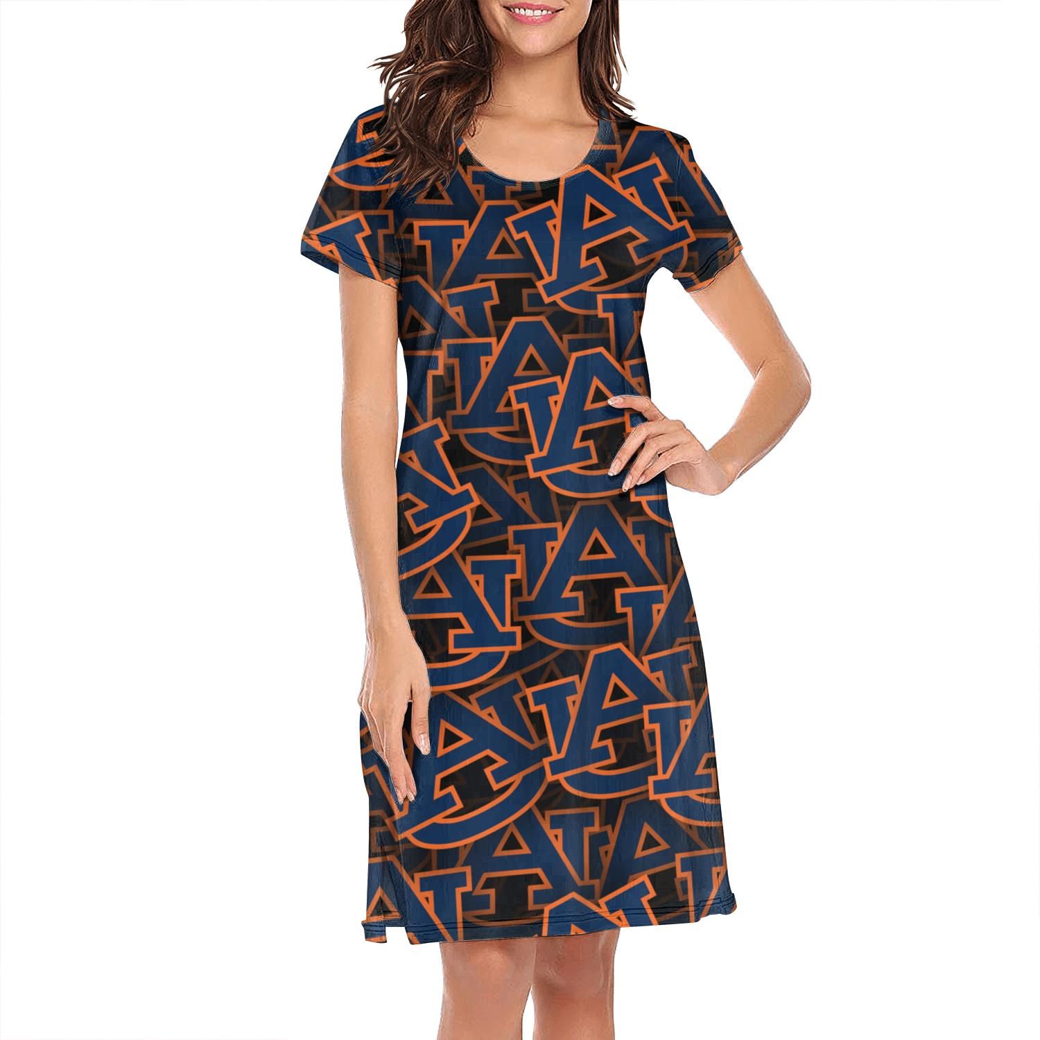 Womens Leisure Nightshirt Custom Short Sleeve Nightdress Auburn