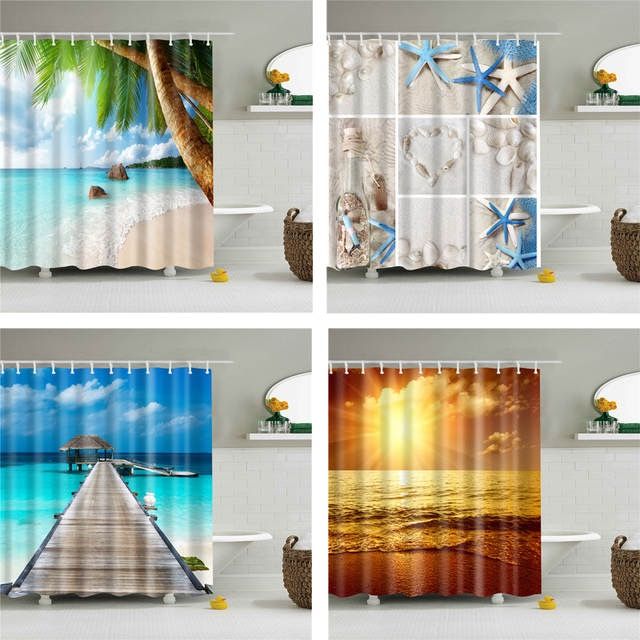 2019 Seaside Scenery 3d Printed Shower Curtains Set Polyester