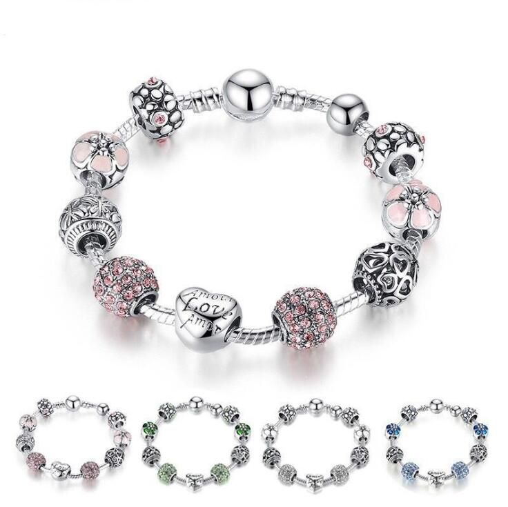 Acquista Braccialetto In Perline Dargento Tibetano Fine Stile Caldo Bracciale Pandora Charms Perle Di Vetro Bracciale Di Perline Con Perline Fai Da Te Rosa Bianco Blu Verde I Opzionale A 5 19