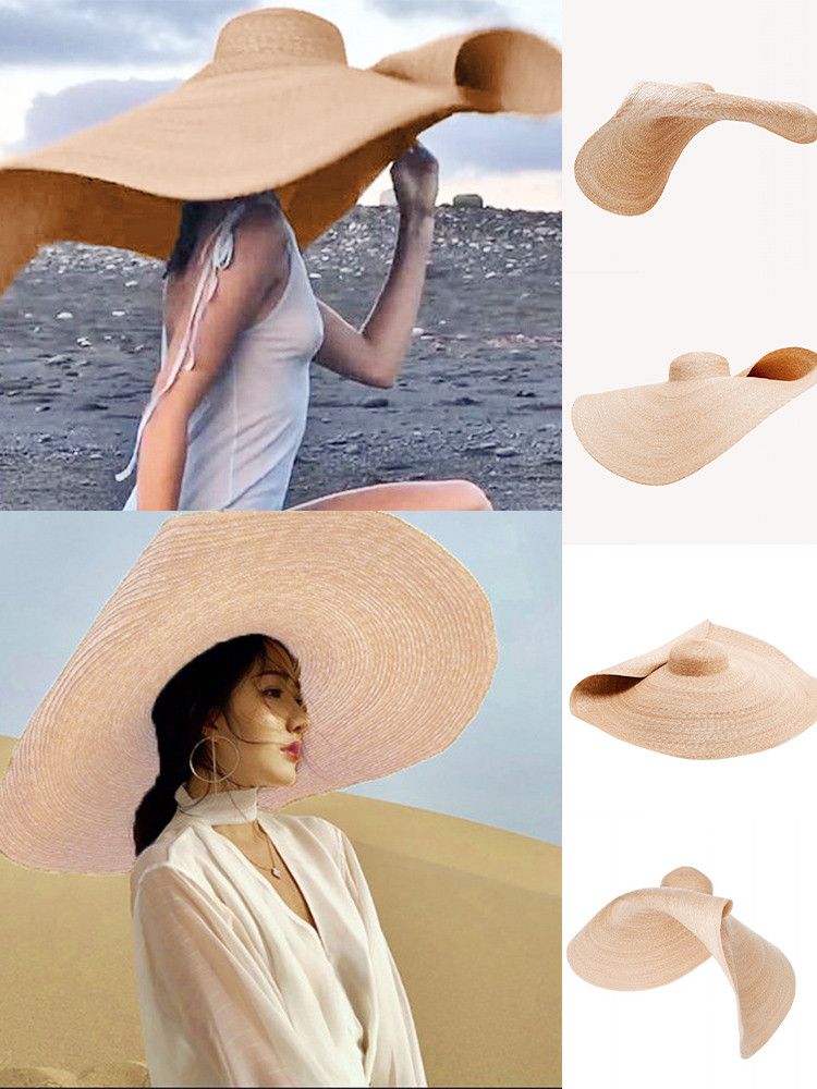 Women Visor Large Sun Hat Beach Anti-UV Sun Protection Foldable Straw Cap Cover
