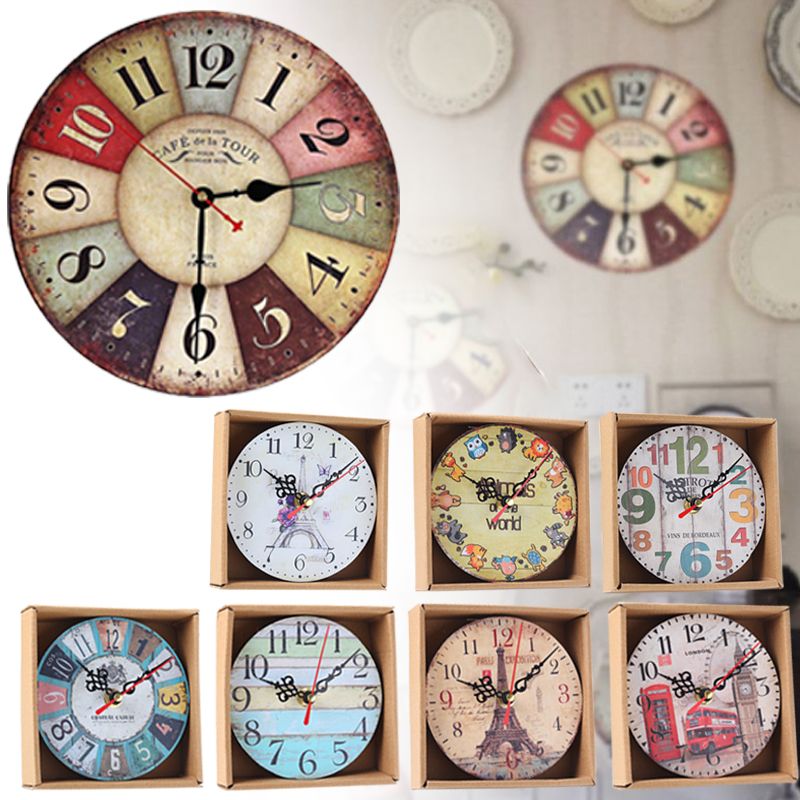 Mute Hanging Clock Retro Wall Wooden Clocks Uk Home Living