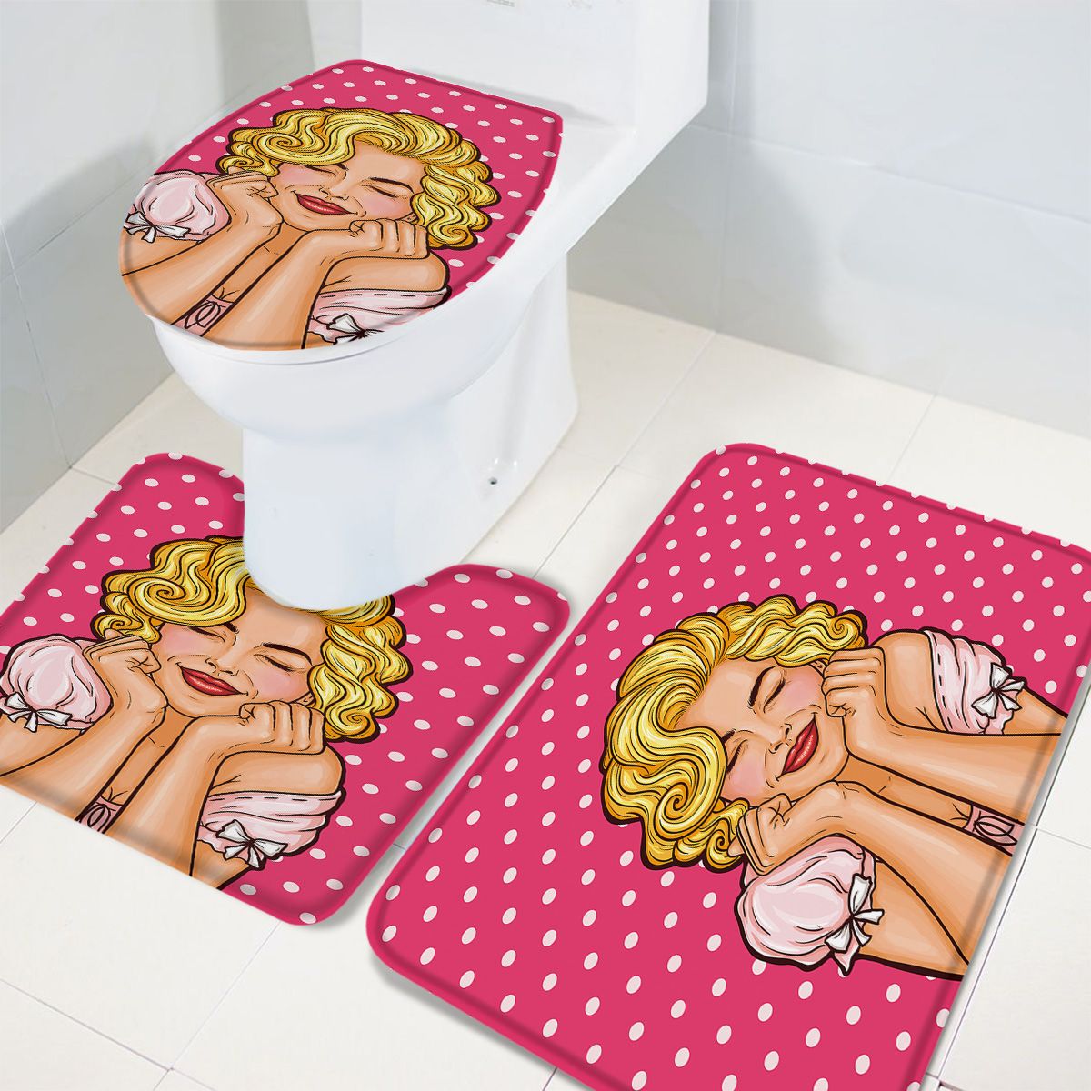 2020 Bathroom Set Cartoon Sexy Female Marilyn Monroe Bath Set Toilet Cover Mat Pedestal Rug Non Slip Bathroom Rug Set From Qiananshien