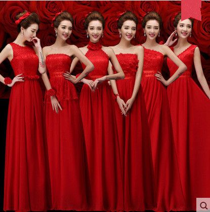 Vestidos de dama de honor de color rojo Vestido largo de dama de honor 2019