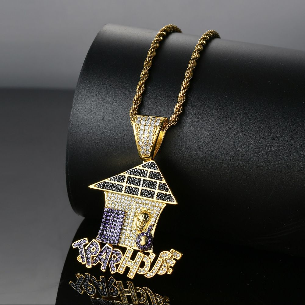Wholesale Bling Bling Hip Hop Cartoon TRAP House Pendant Copper Micro