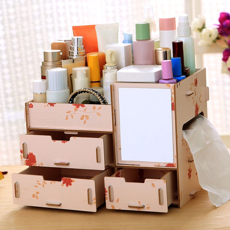 2019 Actionclub Wooden Makeup Storage Box Cosmetic Organizer Case Handmade Diy Assembly Jewelry Container With Mirror From Jerrywei123