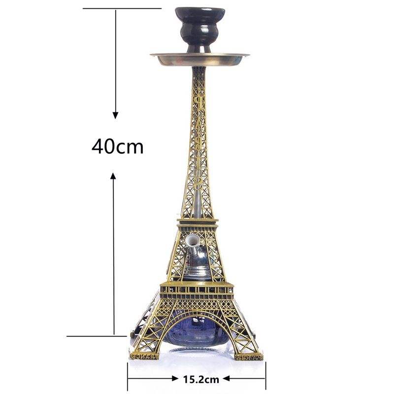 Forma de La Torre Eiffel 2 Shisha Mangueras para 2 Personas con Tubo Cazoleta Cerámica Shisha Bowl Pinza de Carbó Shisha Vidrio Hookah Cachimba Kit Set 