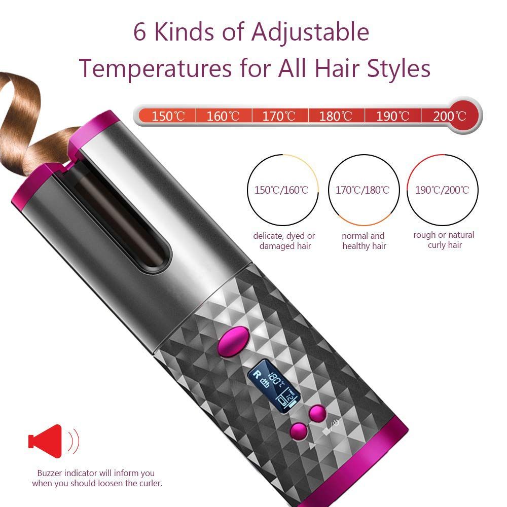Auto Ceramic Wireless Curling Iron Hair Waver Tongs Beach Waves Iron