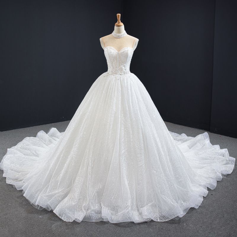 high neck white gown