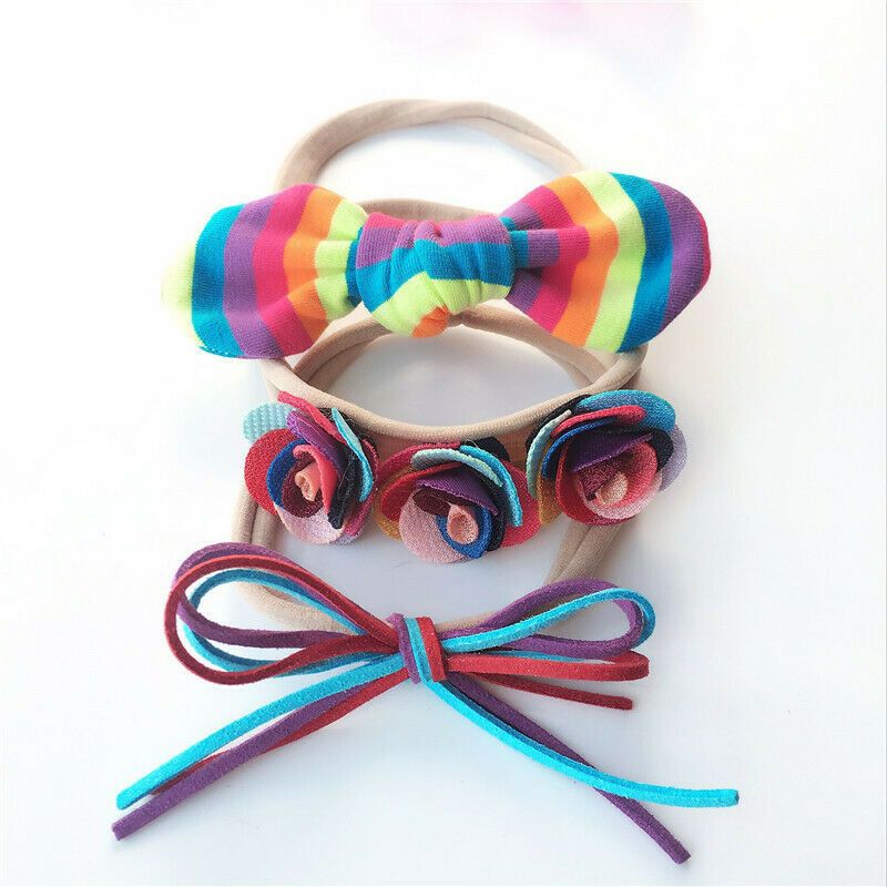 3PCs Kids Girls Baby Headband Toddler Bow Flower Hair Band Accessories Headwear