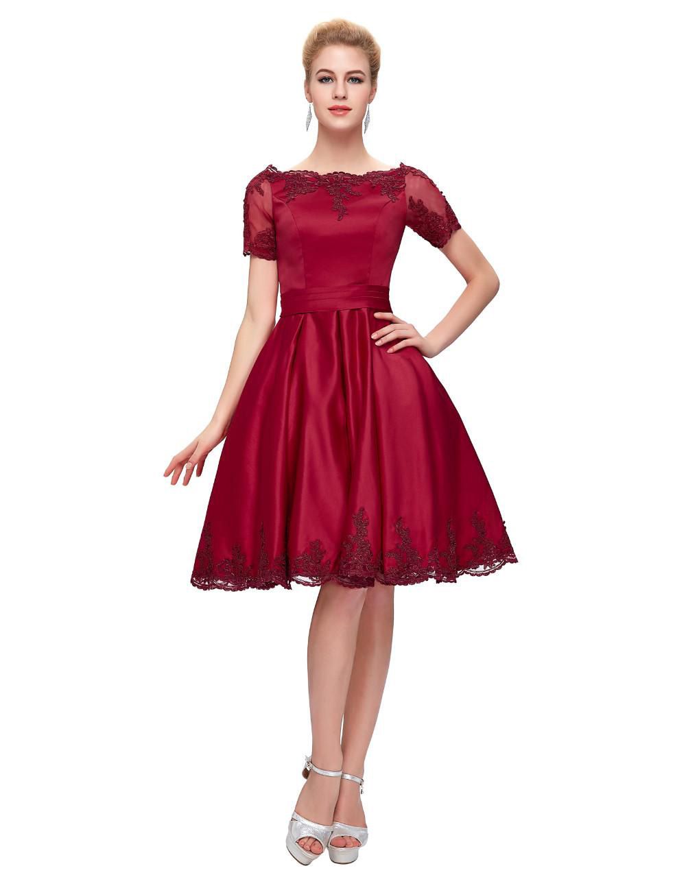 burgundy short dress with sleeves