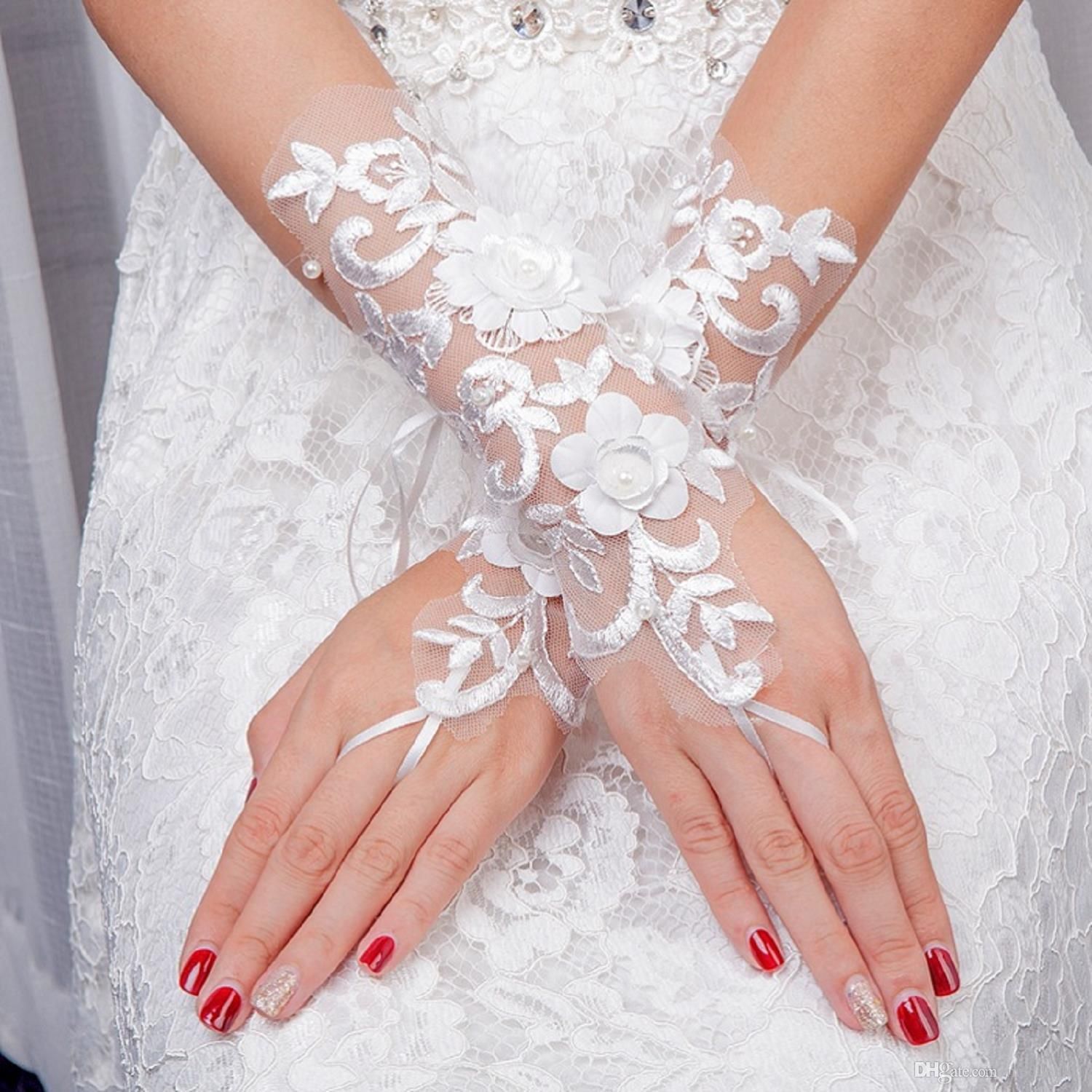 2019 Women/'s Lady Ivory Lace Wedding Gloves Wedding Bridal Party Gloves Mittens