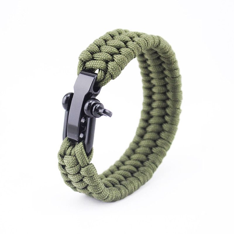 Pulsera de supervivencia de Paracord con grillete negro de acero inoxidable ajustable, en 3 tamaños