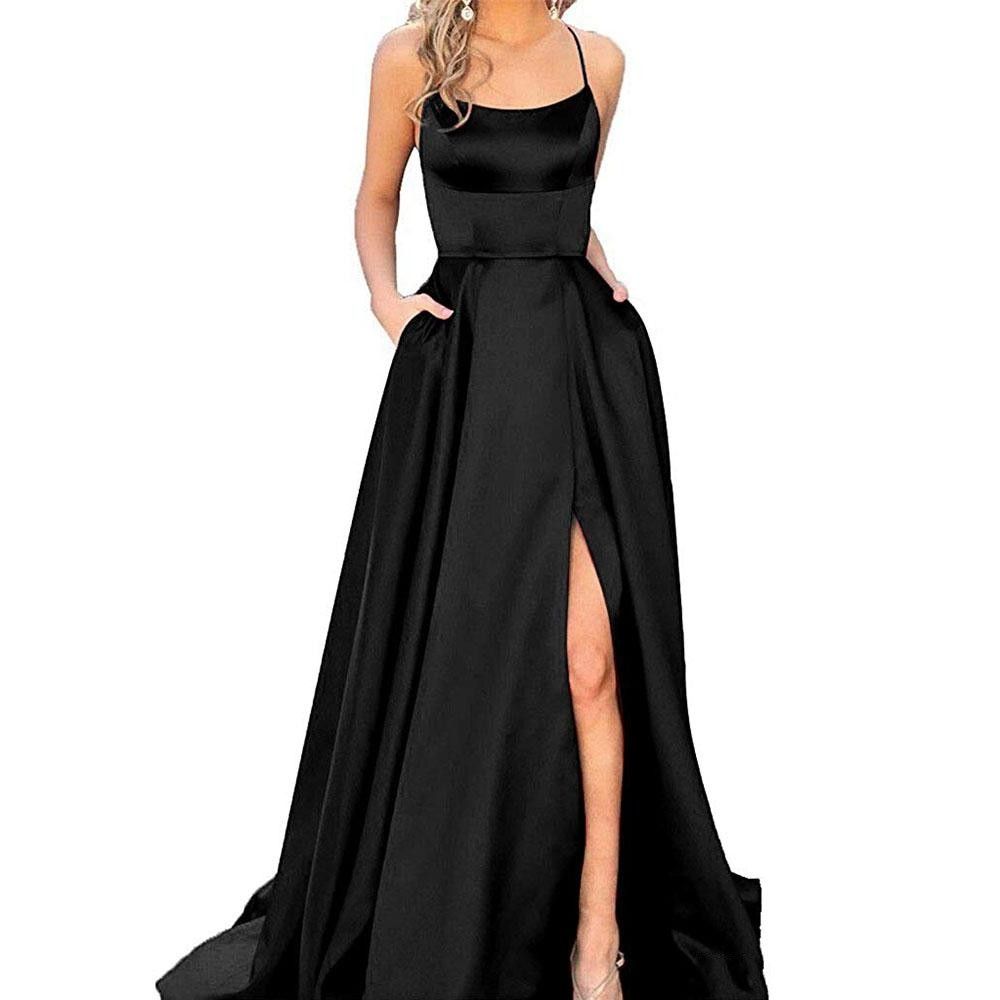 black spaghetti strapped dress