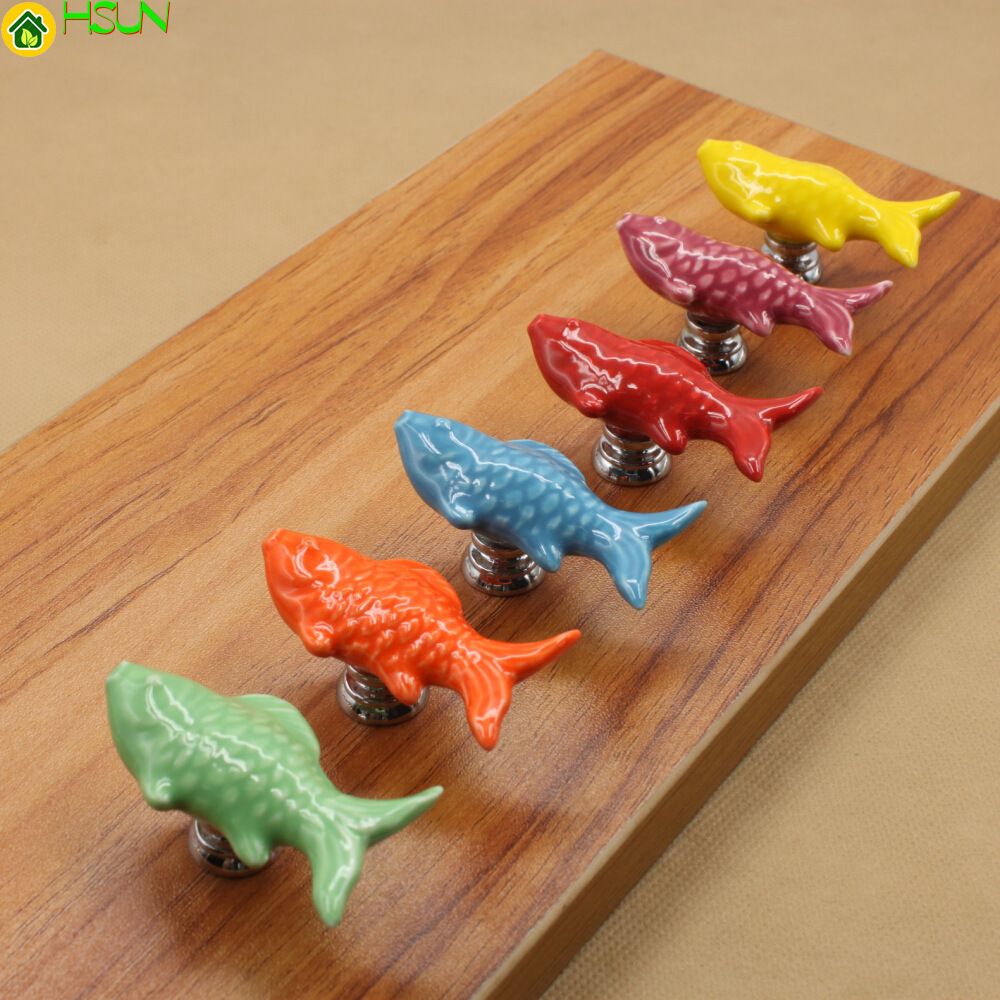 2020 Colorful Fish Knobs Ceramic Drawer Knob Pulls Kids Dresser