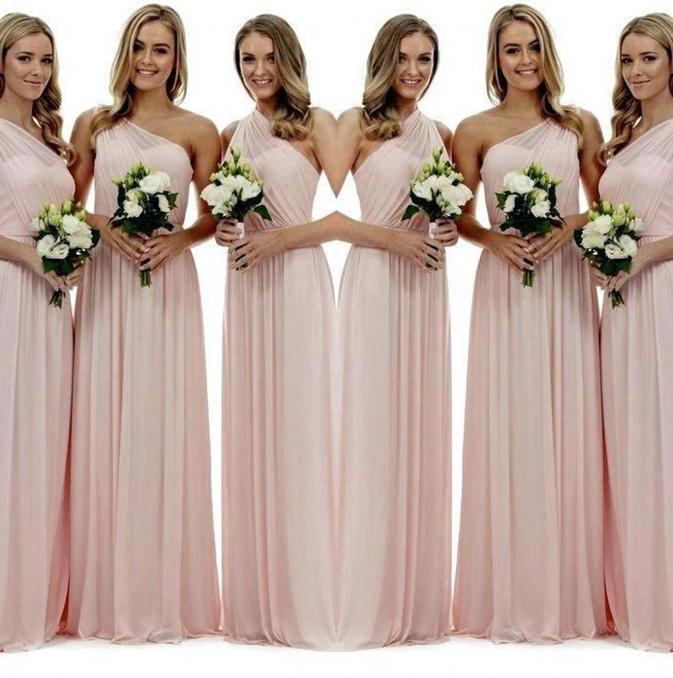 Pearl Pink One Shoulder Chiffon Long Bridesmaid Dresses 2019 Elegant ...