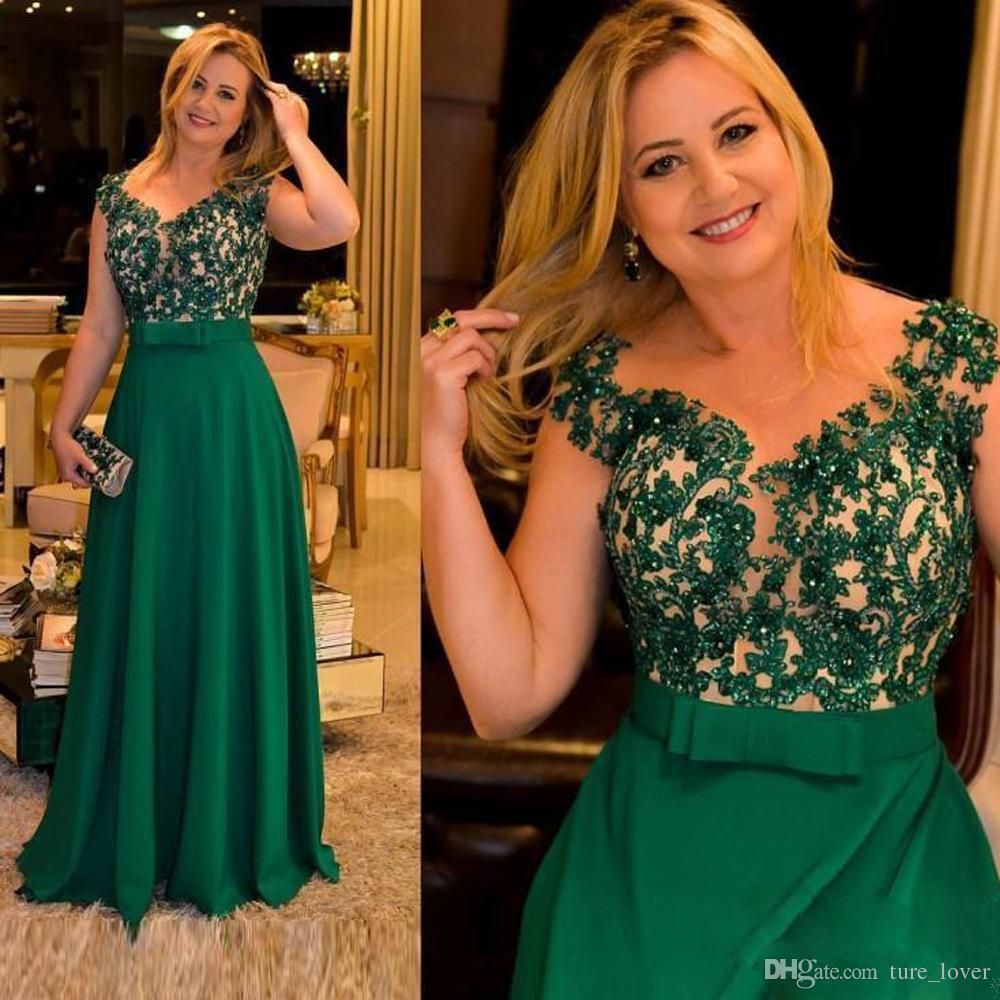 Elegante Talla Extra Una línea de gasa Vestidos para madre de la novia  Apliques de cuello transparente Vestidos de noche de abalorios Vestidos de  madre Vestido de fiesta de graduación 2022 Desde