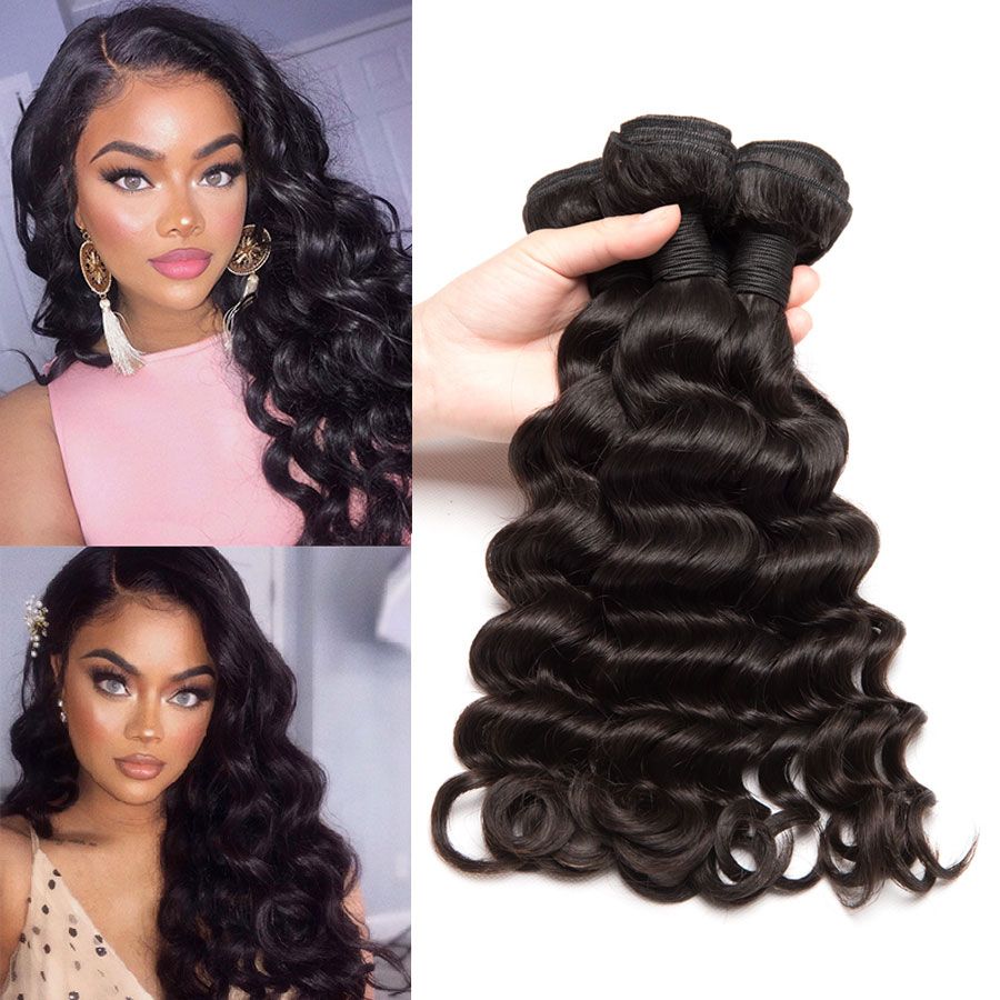 Loose Deep Wave Curl Brazilian Hair Weave Bundles Natural Color