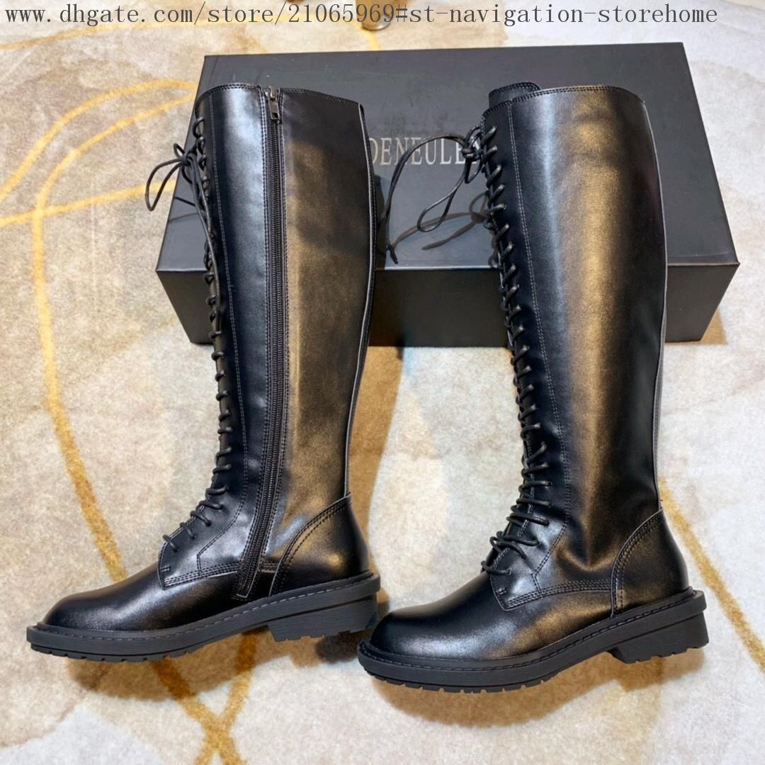 2019 Martin Black Knee High Riding Wide Calf Boots Womens Buckle Shoes Plus Size 