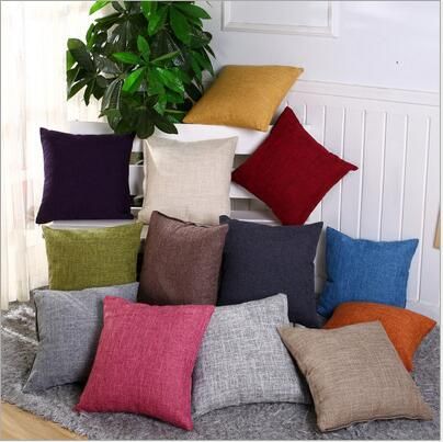 Solid Cushion Cover Plain Throw Pillows Case Linen Square Pillow