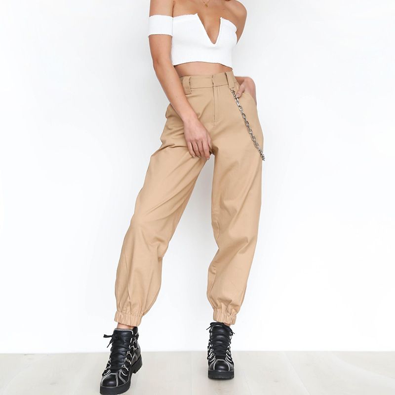 Acquistare Pantaloni A Vita Alta Da Donna In Cotone A Vita Alta Pantaloni A  Fasce Militari Da Tasca A Catena Con Pantaloni Cargo Da Uomo Con Catena  E51111 Economico | Consegna Veloce