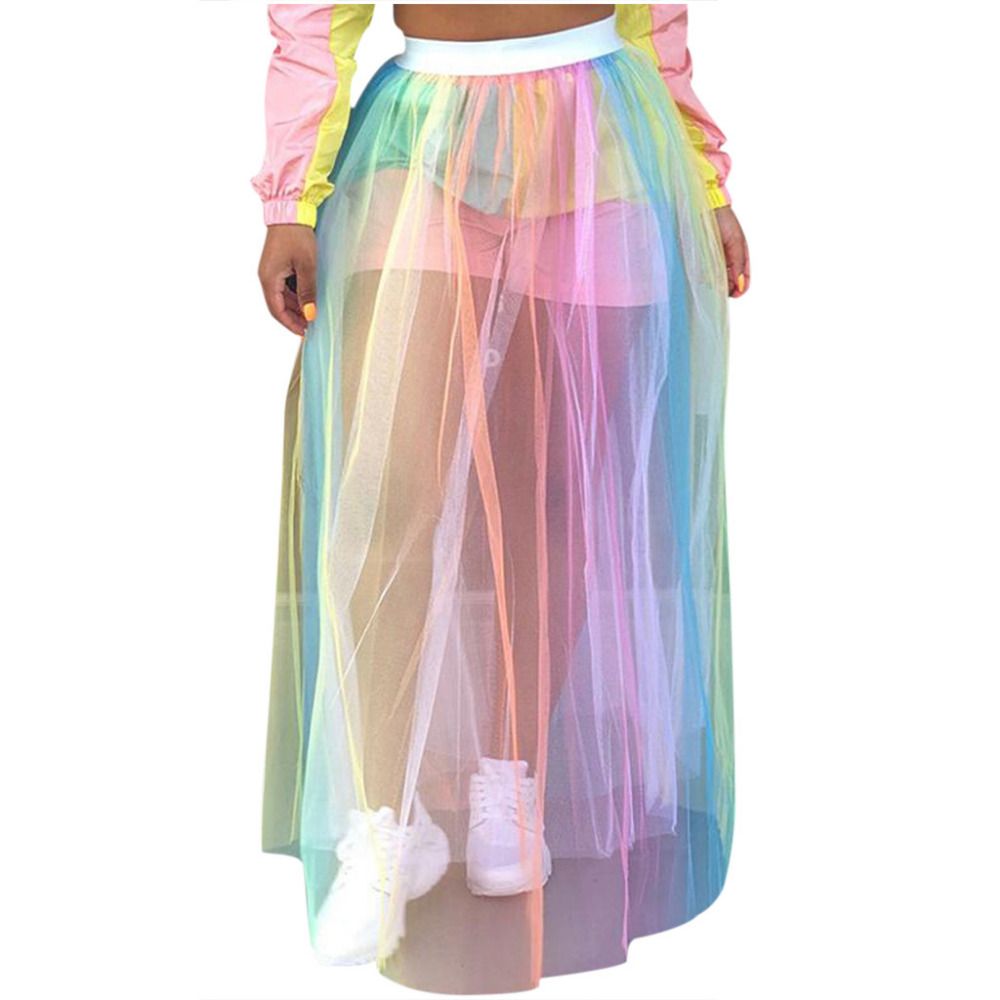 Falda de verano para mujer multicolor, falda larga hasta el suelo 