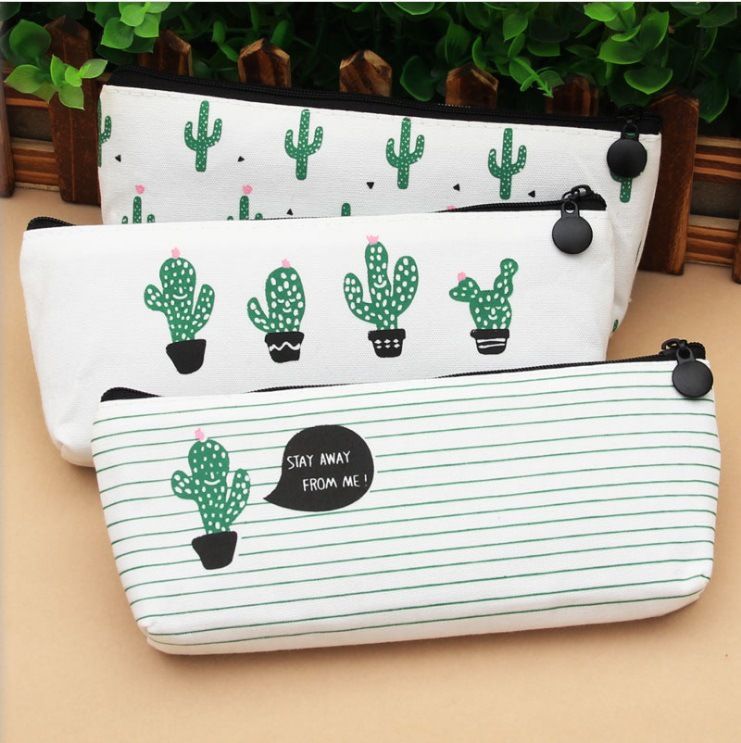 Neu 1pc Cactus Flowers Patterned Canvas Pencil Case Make Up Coin/_Bags!