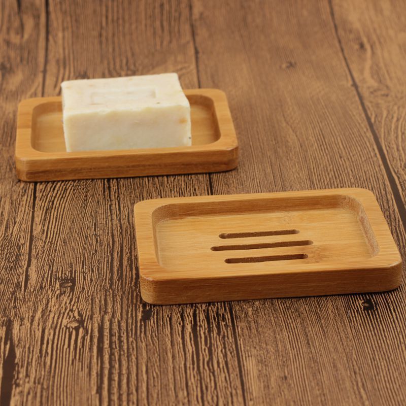 Bamboo Wood Soap Holder Dish Bathroom Shower Plate Stand Storage Box Rack