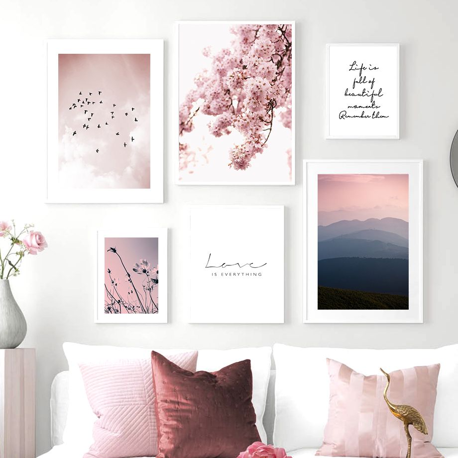 Acheter Fleurs De Cerisier Fleur Oiseau Ciel Citation Hd Wall Art Toile Peinture Affiches Nordique Et Mur Prints Photos Pour Living Room Decor De 19 12 Du Narciss Fr Dhgate Com
