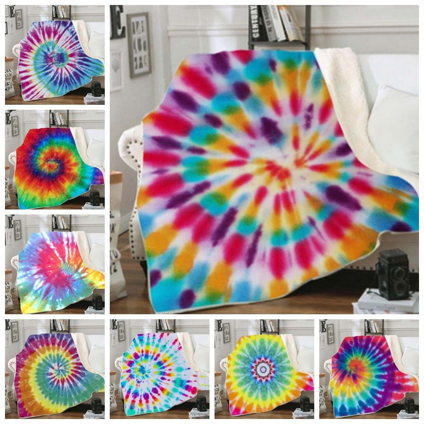 Throw Blankets Tie Dye Sherpa Blanket Kids Girl Boy Quilt Soft Plush