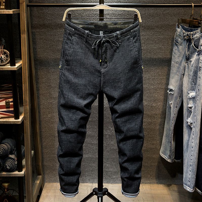 2019 Jeans New Men's Cintura suelta Plus Código Pantalones Haren sueltos Pantalones de moda Pequeño Pantalones Simple Personalidad Jeans