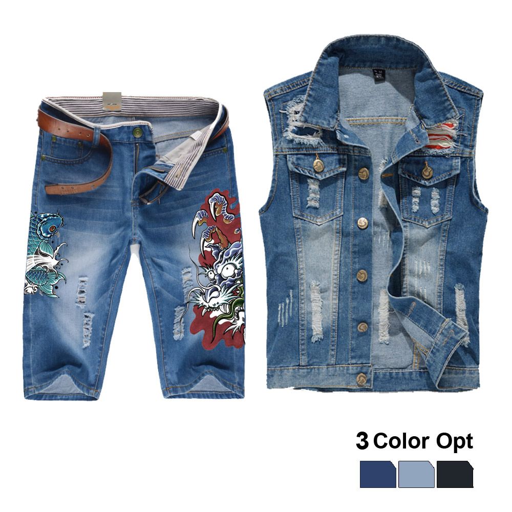 mens jean jacket and pants set