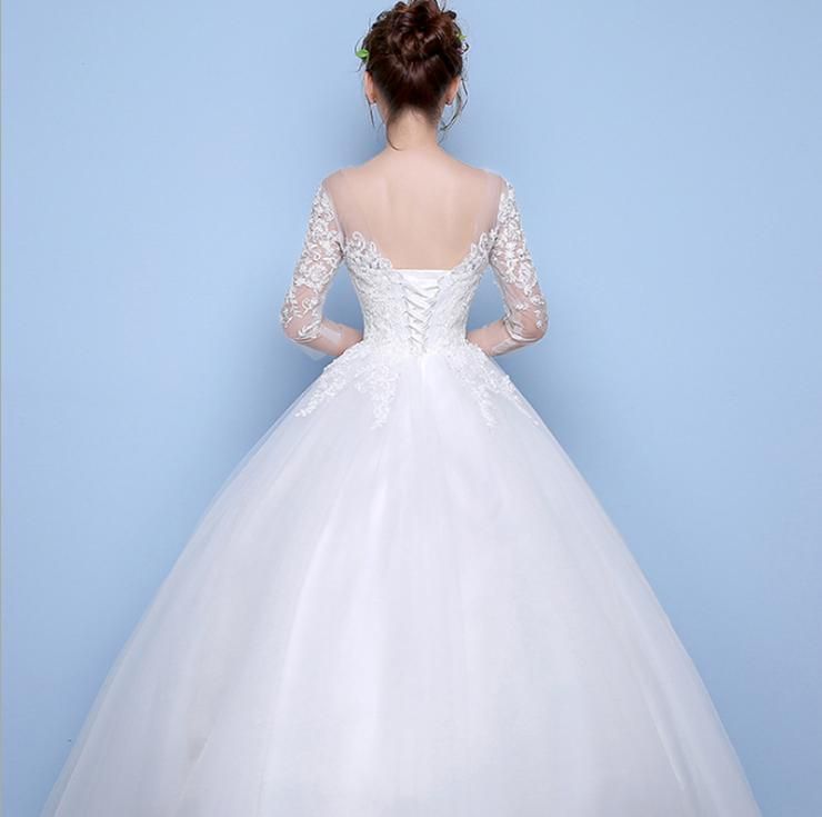 Acheter Bateau Libre 2019 Luxe Arabe Robe De Bal Femmes Mode Illusion Dos Moitié Dentelle Manches Manches Luxery Robe De Mariée Robe De Mariage De