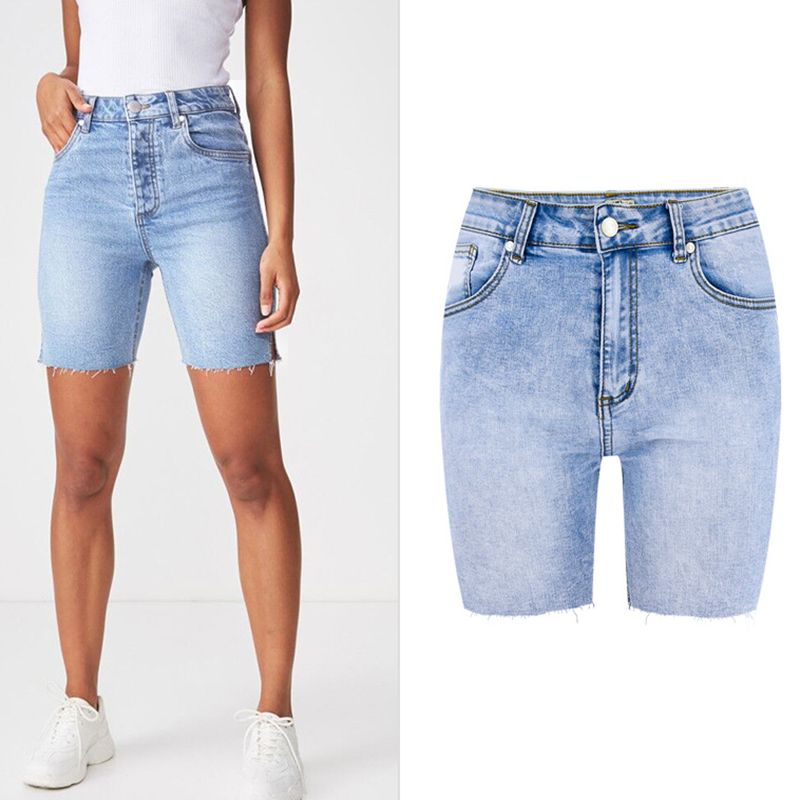 high waisted denim shorts knee length