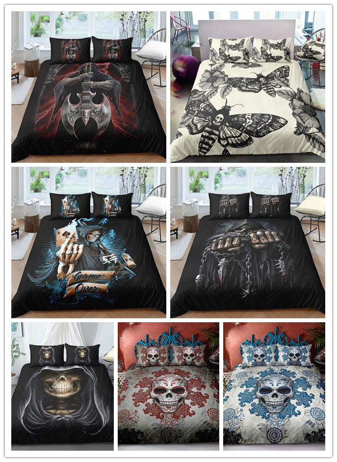 3d Halloween Skull Printing Bedding Sets Black And White Duvet