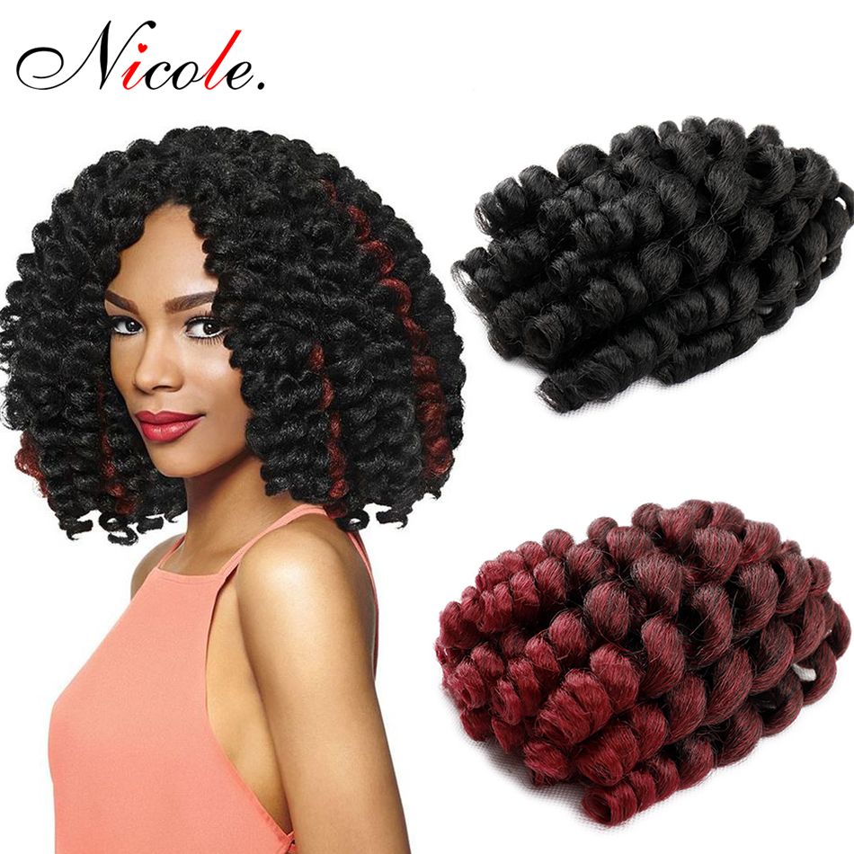 Nicole Hair 8Inch 20 strands Jumpy Wand Curl Jamaican Bounce Synthetic  Braiding Hair Extension Crochet Braid