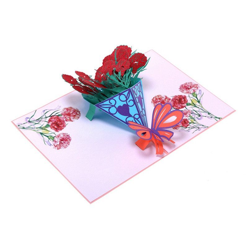 Mother/'s Day Greeting Card 3D Handmade Postcard Blessing Carnation Craft Card EA