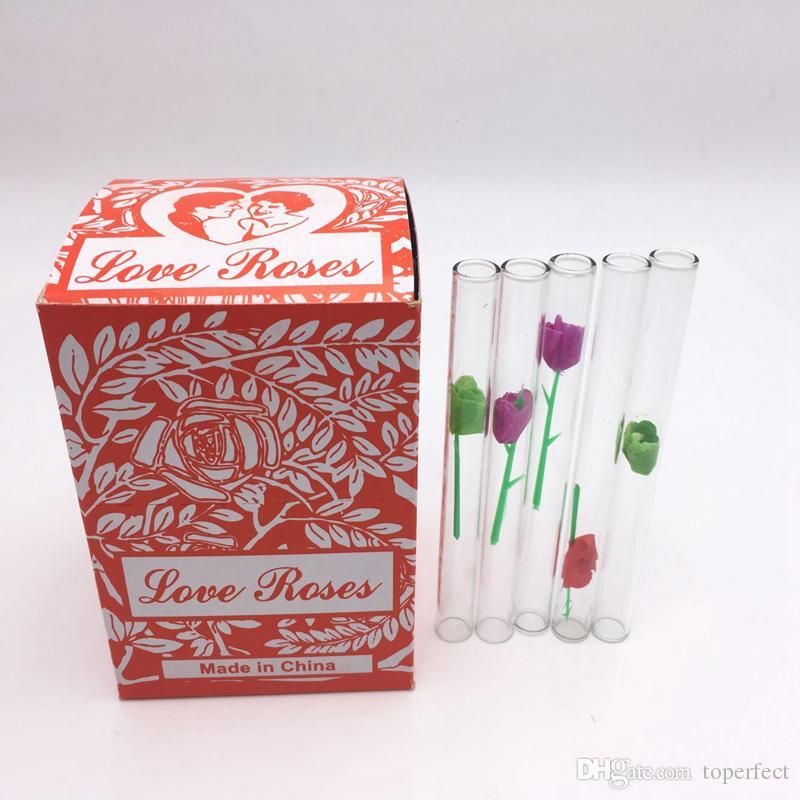 Glass Love Rose Glass Tube With Plastic Flower Inside In One Box, Love