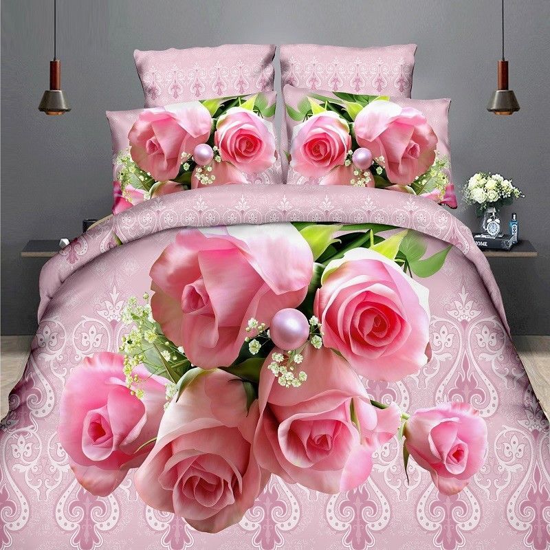 3d Bedding Pink Rose Duvet Cover Set Duvet Cover Flat Sheet 2