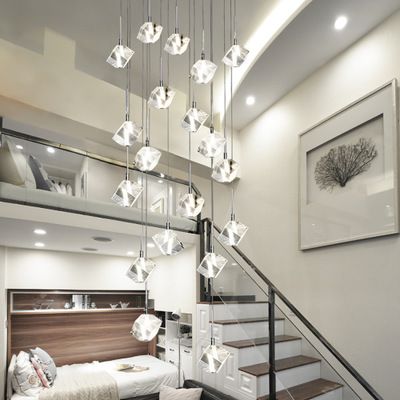 Fumat Ice Cube Crystal Chandelier Spiral Staircase Villa Ceiling Lamps Led Modern Style Pyramid Layers Lights Hanglamp Contemporary Pendant