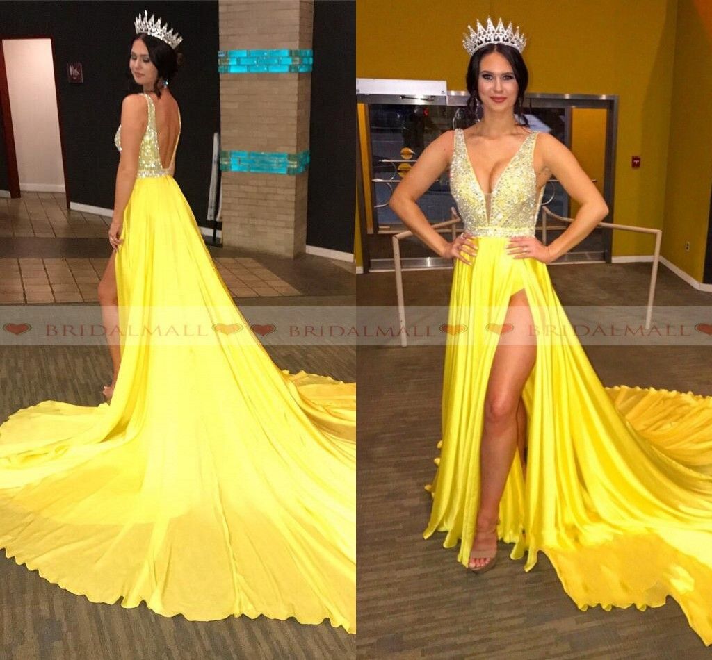 silk yellow prom dress