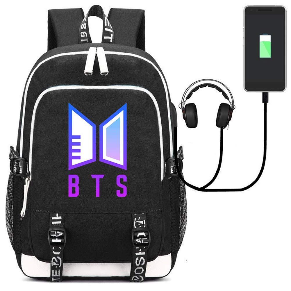 Kpop BTS Mochilas para mochilas para estudiantes de escuela secundaria con puerto USB