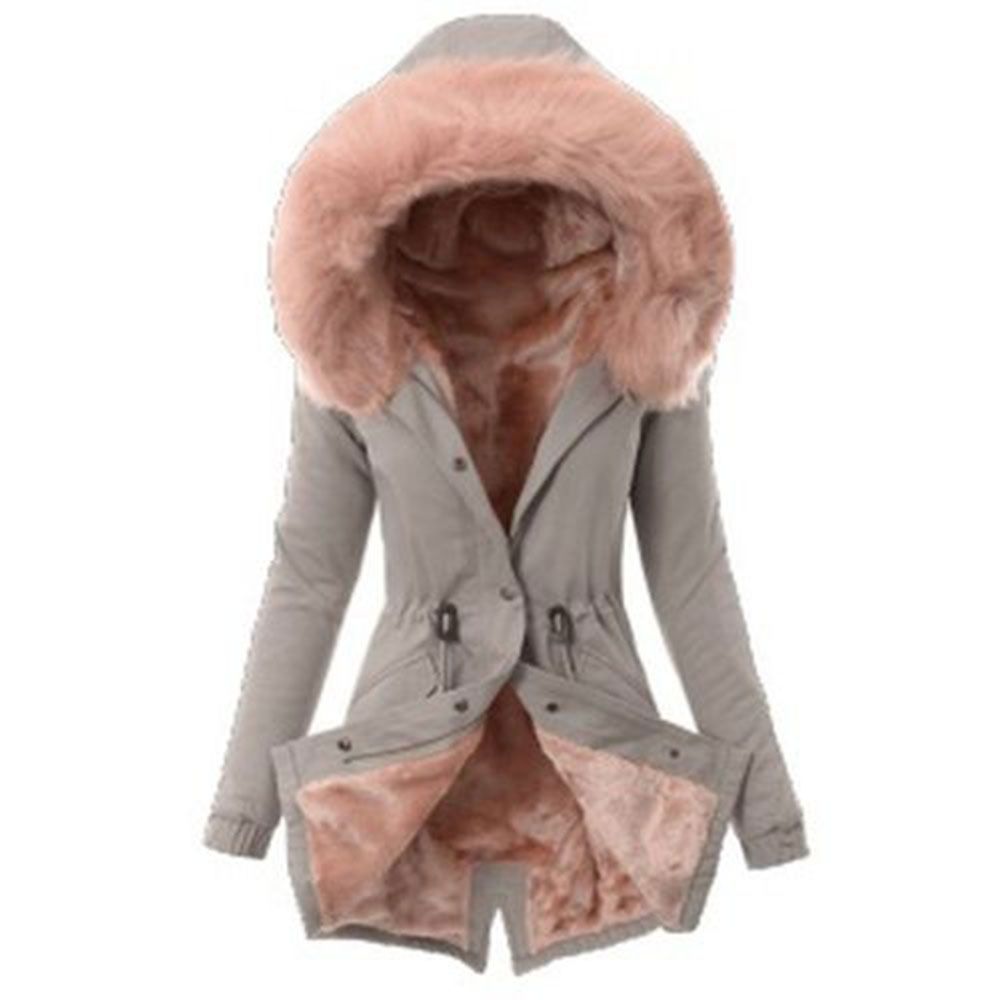 Solid Hooded Outwear Warm Coat Long Thicker Cotton Parka Slim Jacket Women 