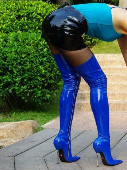 blue thigh high heels