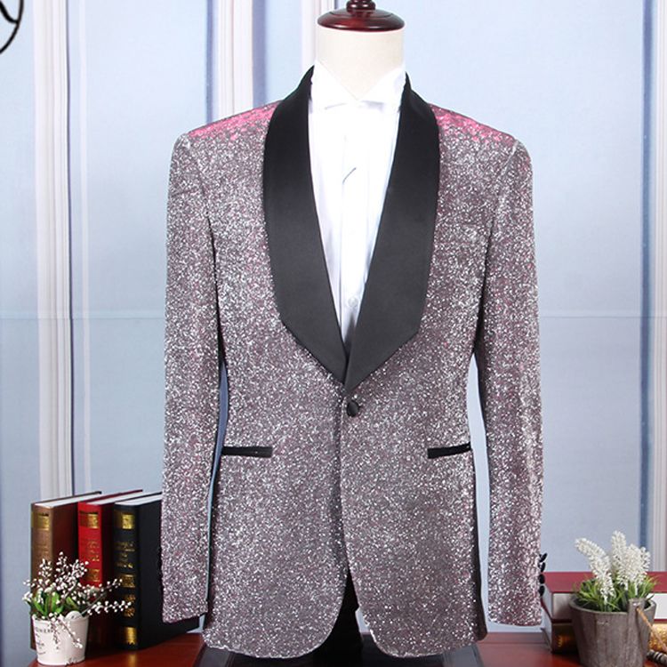 New Men Suit One Pieces Shiny Gradually Changing Color Sequin Mens Suit ...