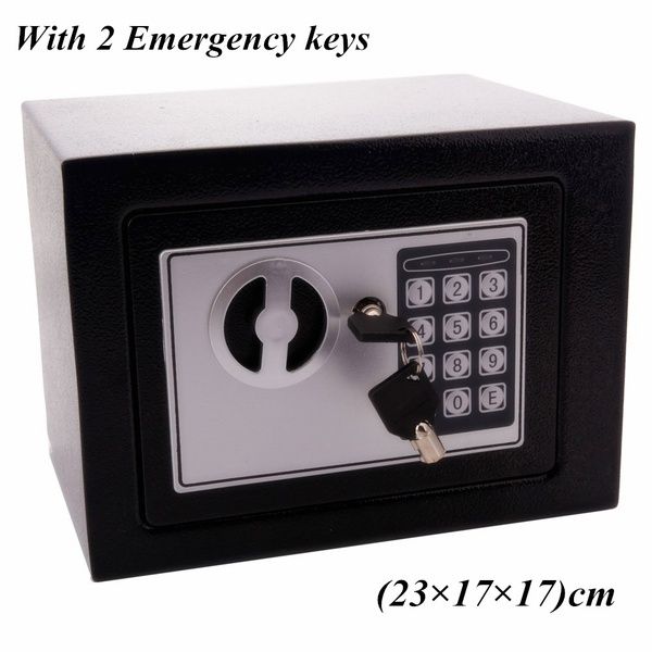 17E Home Use Electronic Password Steel Plate Office Safe Box Black with Battery